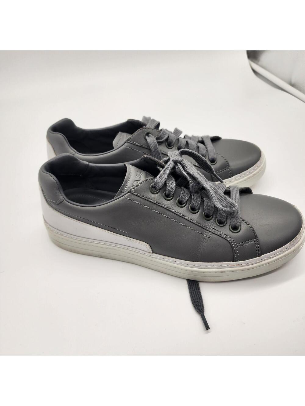Prada Gray Leather Low Top Lace Up Sneakers 2831 Luxury Designer Shoes 10 - Picture 2 of 8